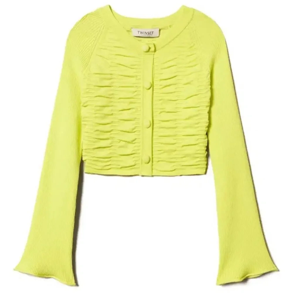 Twinset Girls' Shirred Cardigan In Yellow Neon Size 14 Brand New - Picture 2 of 13